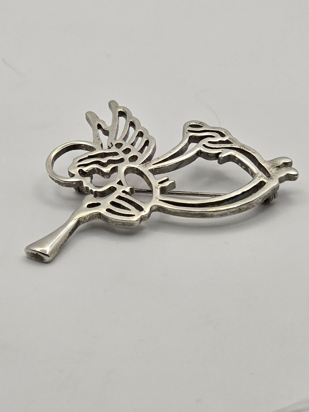 Vintage AAI Christmas Angel Trumpeter Silver Tone Brooch Pin Heralding Holiday
